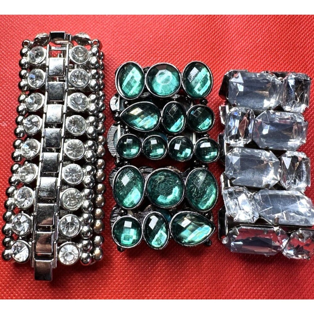 Glam Bracelets lot of 3 chunky retro punk blinged out whimsygoth cute stretchy